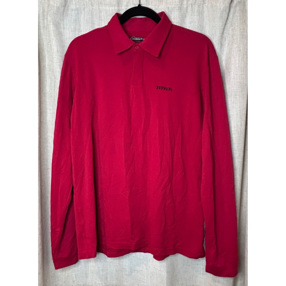 Fila Ferrari Mens Long Sleeve Polo Shirt Red XL Racing Formula 1 Logo